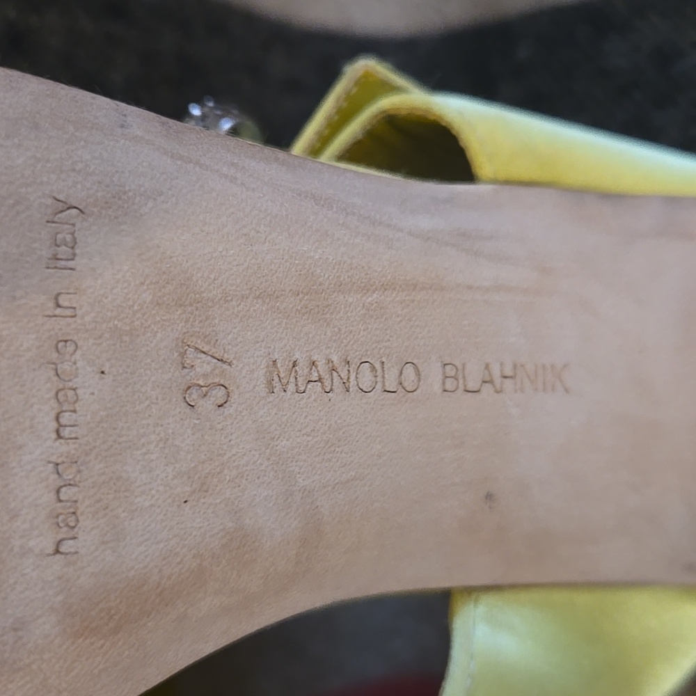 Manolo Blahnik Verda Sandal profi 105 Chartreuse 37 - Picture 8 of 13